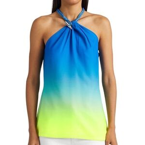 LAUREN RALPH LAUREN OMBRE-PRINT CHIFFON HALTER TOP M